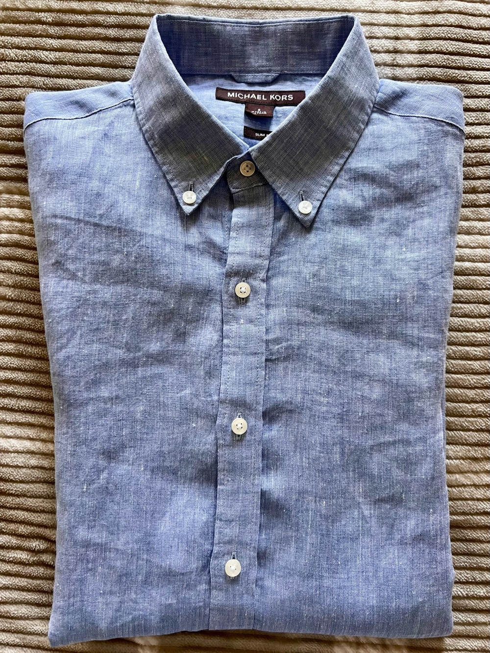 Michael Kors Men's Light Blue Linen Button-Down Long-Sleeve Shirt